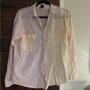 Striped Pink and Yellow Button-Up Cotton Shirt